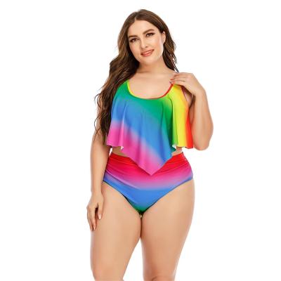 China Breathable Two Piece High Waist Women's Plus Size Scoop Neck Swimsuit Tied Dyed Bikini Sets Colorful Print Swim Dress for sale