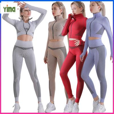 China 2021 Anti-Static Autumn And Winter Tracksuit Plain Wholesale Activewear Gym Suit Sport Fitness Set Seamless 3 Piece Sweatsuit Set Women for sale