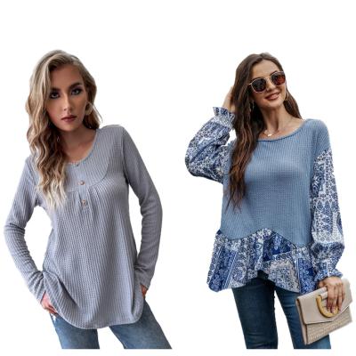 China 2022 Women's T-shirt Autumn Winter Waffle Casual Loose Designer Anti-wrinkle Crewneck Knitted Sweatshirt Women Casual Outfits à venda