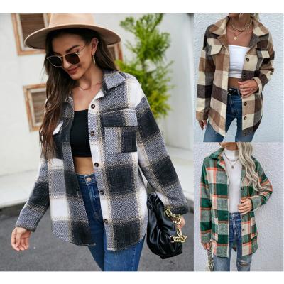 China factory price fashion plaid Anti-wrinkle printed to fall short dress Autumn Women Checkered Pattern Jacket outerwear oversized coats à venda