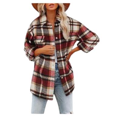 China Women's Autumn Cozy Long Sleeve Plaid Loose Women's Warm Casual Turn-down Collar Viable Shirt Coat for sale