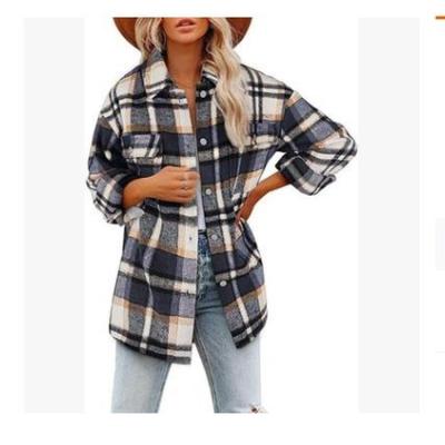 China New Viable Plaid Printed Loose Coat Collar Button Pocket Loose Casual Spring And Autumn Turn Down Shirt/Blouse Women Long For Women for sale