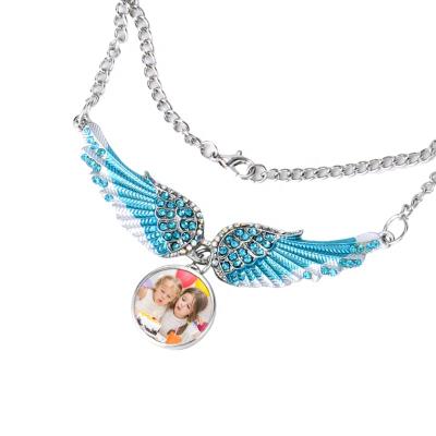 China Sublimation Fashion Customized Romantic Angel Wings Snap Button Pendant Blank Necklace for sale