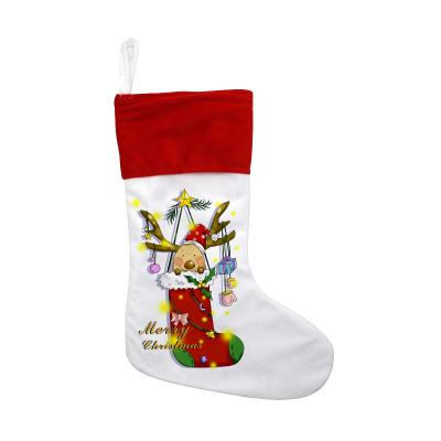 China Chistmas Day Personalized Christmas Decoration Sublimation Plush Simple Short Christmas Stockings for sale