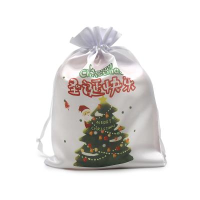 China Chistmas Day/Decoration Personalized Sublimation Satin Christmas Gift Bag Drawstring Empty Pouch Bags for sale