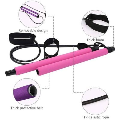 China Bodybuilding Fitness Pilates Bar Exercise Resistance Band Adjustable Home Portable Yoga Stick Toning Bar for sale