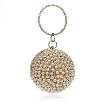 China 2020 Fashion Elegant Women Wedding Envelope Clutch Purse Evening Clutch Bags 5colors Formal Pearl Beaded Crystal Round Ball Shaped Evening Clutch Bag for sale