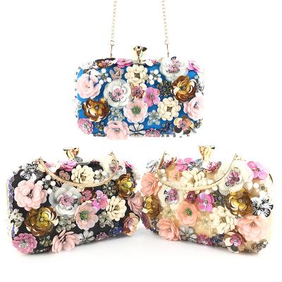 China Fashion Envelope Clutch Purse Evening Clutch Bags LuxurySequin Formal Purse Bags Elegant Handmade Beaded Women's Clutch Flowers Purse Wedding Evening Clutch Bags for sale