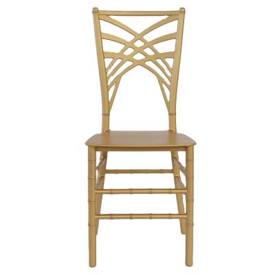 China Modern Factory PP Resin Plastic Cross Gold Banquet Back Wedding Chair for sale