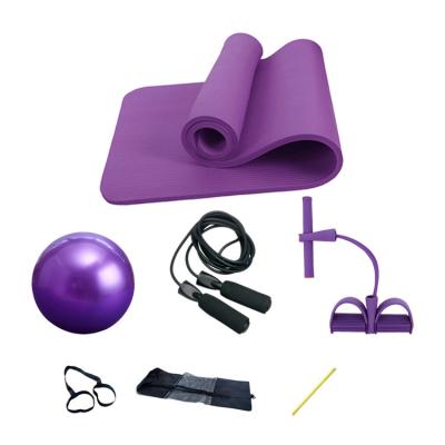 China Non-Slip Yoga Mat 4pcs Set Home Gym Pilates Mat Ball Strap Tension Rope Jump Rope Yoga Mat Set for sale