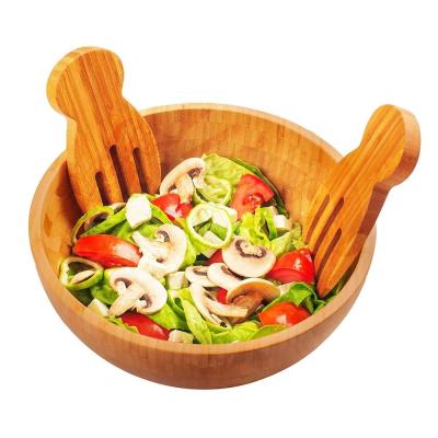 China Sustainable Bamboo Salad Bowl Fruit Storage With 2 Serving Utensils for sale