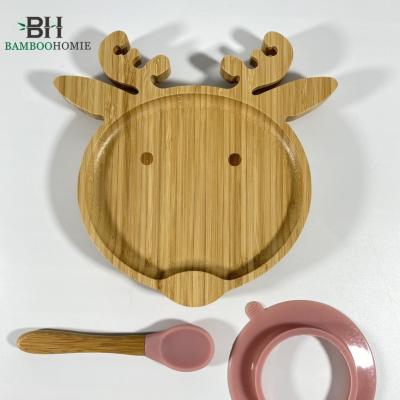 China Bamboo Training Dish Transitional Bamboo Toddler Baby Suction Dish Elk Training & Natural Silicone Rising Dish Friendly YT Dish Cartoon for sale