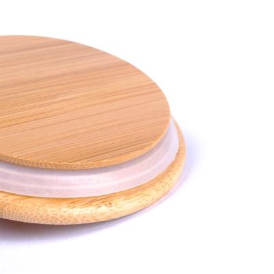 China Non Puddle Natural Color Decorative Bamboo Lids For Glass Wooden Jar Cover Mug Drinks Cup Wood Lid for sale