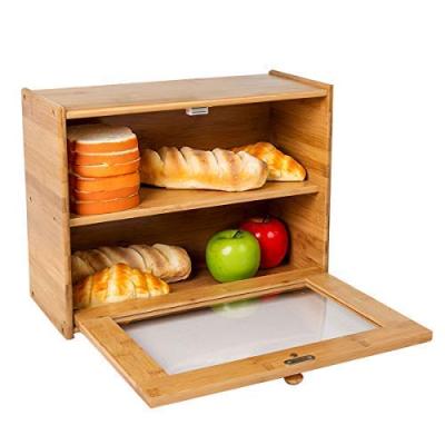 China Sustainable Bamboo 2 - Layer Large Capacity Bread Box Countertop Bread Storage Boxes For Kitchen Counter Bread Bin for sale