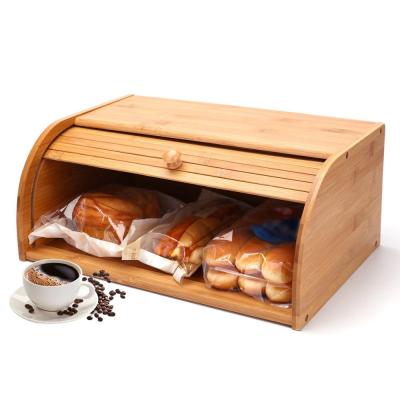 China Wholesale Sustainable Large Wooden Rolltop Desktop Bread Storage Bin for sale