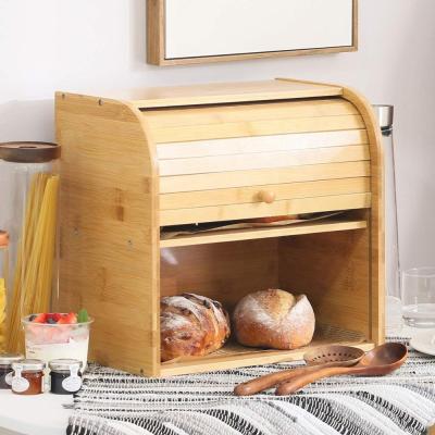 China 2 Layer Sustainable Assembly Bamboo Bread Box For Kitchen Food Storage for sale