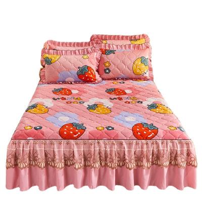 China European style viable princess lace up quilted crystal bed skirt velvet polyester bedspread thick warm skirt for sale