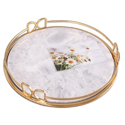 China China Customized Various Styles Natural Marble Open Fruit Tray Marble Tray With Gold Edges for sale