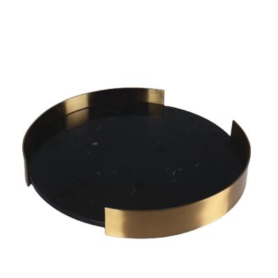 China Newest Design Good Quality Marble Tray Reusable With Gold Handles Tray Office Furniture for sale