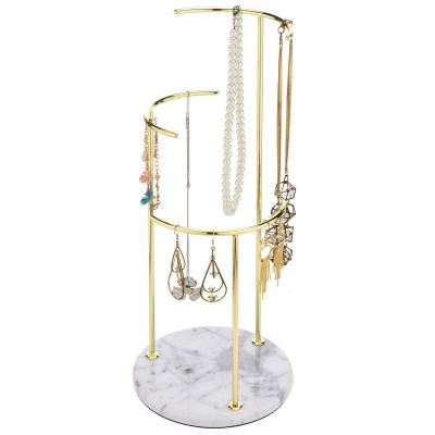 China Jewelry Disply Jewelry Store Manufacturer Customized Natural Marble Base With Plated Metal Jewelry Display Rack for sale