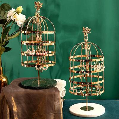 China Morden Birdcage Shaped Jewelry Display Rack With Plated Metal And Natural Marble Base for sale