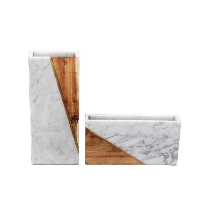 China 2021 Minimalist Natural Marble Copper Marble Home Decor Bar Modern Custom Made Wooden Square Box Vase for sale