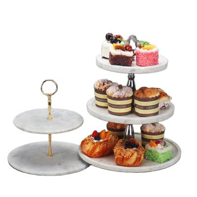 China Viable Wholesale Modern Round Metal Tray 3 Tier Wedding Cake Marble Stands for sale