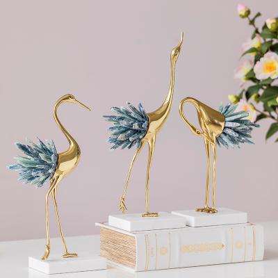 China China Decoration Flamingo Tail Creative Handmade Pure Copper Marble Crane Jewelry Pure Copper Handwork for sale