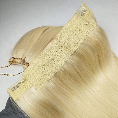 China 2020 New Arrival Silky Straight Blonde Hair White Wave Halo Hair Extensions For White Woman for sale