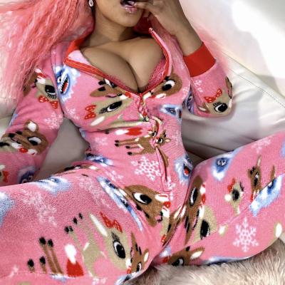 China QUICK DRY Adult Pink Long Sleeve Butt Flap Pajamas Open Toe Onesie Christmas Onesie With Butt Flap for sale