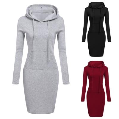 China Amazon Wholesale Solid Color Knit Autumn Winter Women Hoodie Dress Breathable Warm Women for sale