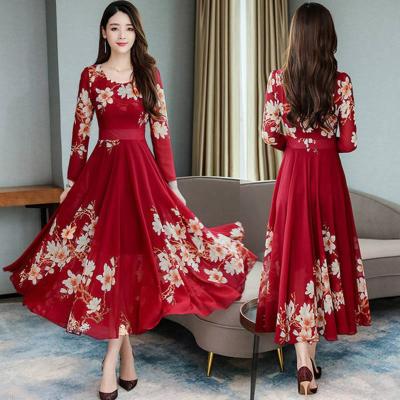 China New Anti-Static Trending 2021 Long Print Summer Dress Women Loose Lady Pleated Elegant Casual Dress Women Dress Dresses for sale