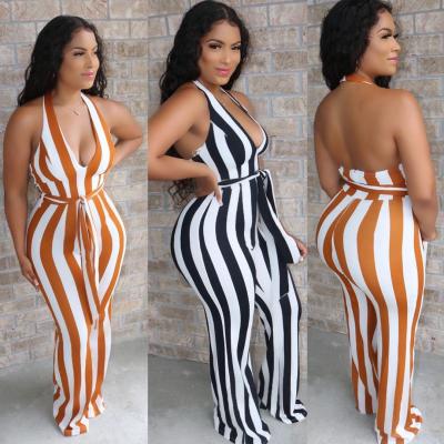 China 2021 Summer Women's Plus Size QUICK DRY Plus Size Wide Leg Pants Wide Leg Chic Yellow Stripes Overalls Rompers Casual Jumpsuit One Piece Jumpsuit for sale