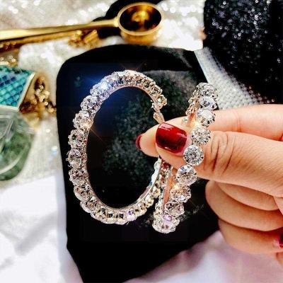 China Shiny CZ Crystal Sterling Silver 5.5Cm Big Circle TRENDY Rhinestone Big Circle Stud Earrings for sale