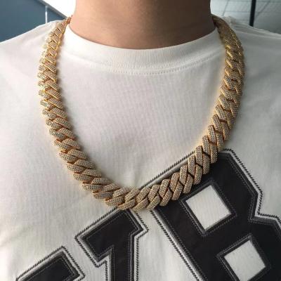 China Other high-end European and American cross-border exclusively for hip-hop three-row Zircon 19mm striped Cuban chain for sale