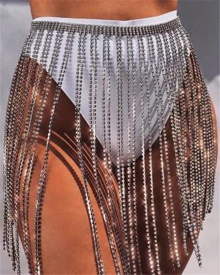 China 2020 FASHIONABLE Brigh Diamond Full Rhinestone Tassel Waist Chain Skirt Night Club for sale