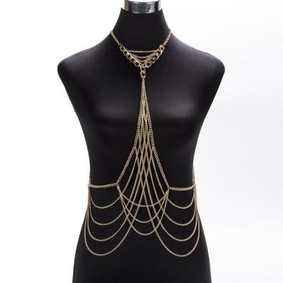 China FASHIONABLE punk style sexy thick chain bikini body long chain bikini body chains lingerie for sale