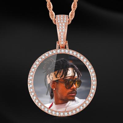 China Hip Hop Bling Diamond Custom Photo Solid Diy Photo Necklace Nickel Free Creative Copper Inlaid Zircon Pendant Necklace for sale