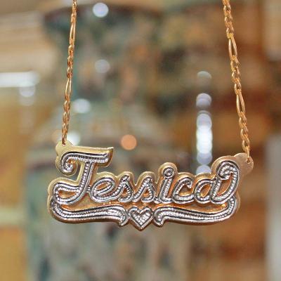 China Source Nickel Free Factory Personalized Name Two-Tone Necklace Alloy Carved Double-Layer Two-Tone Custom Necklace for sale