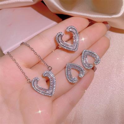 China FASHIONABLE Personalized Shiny Bride Ring Necklace Earring Jewelry Set from Diamond Necklace Earring Ring Water Drop Set for sale