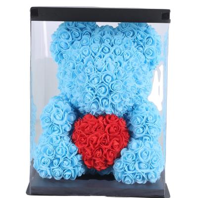 China Fashional Gift Valentine's Day Thanksgiving Pretty Hold Heart Bear Wedding Gift Artificial Rose Flowers for sale