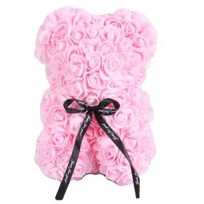 China Fashional Gift New Product Handmade Diy Teddy Bear Rose Flower Pink Artificial Red Roses Foam Diamond Teddy Rose Of Valentine Gift Box for sale