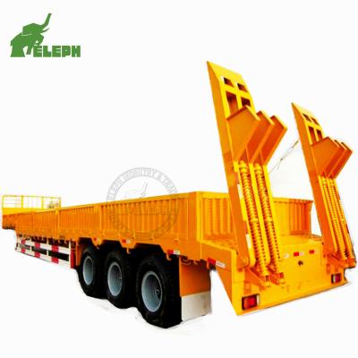 China Heavy Duty Low Bed Semi Truck Trailer 4-Axles 40ft/56ft Transport Equipment 80-100Tons Low Bed Trailer for sale