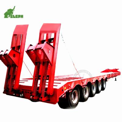 China Hydraulic Detachable Gooseneck 100 Ton Front Loader 4 Axle Truck Trailer 5 Axles Low Bed Lowboy Semi Truck Trailer for sale