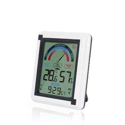 China Newest Home Thermometer Touch Screen Household Thermometer Digital Weather Station Alarm Clock with Temperature and Humidity Monitor for sale