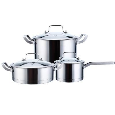 China Three-piece thickened multi-layer combination of stainless steel viable cookware milk pot soup pot and pan for sale