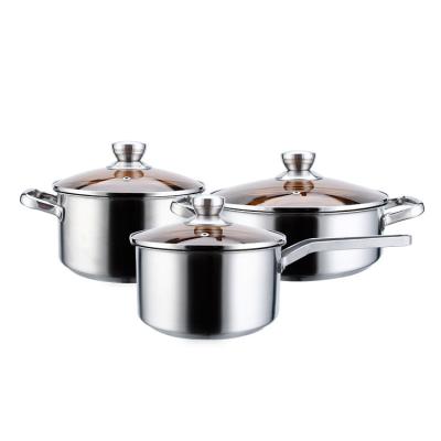 China Factory direct supply stainless steel milk flat bottom pot three-piece pot set viable soup pot for sale