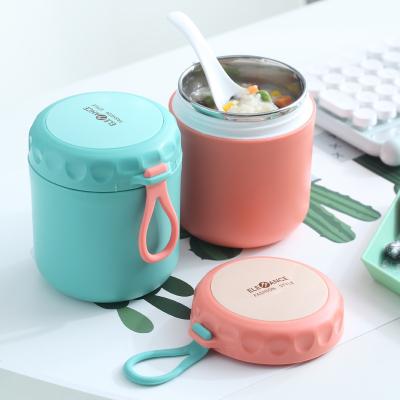 China Cute Viable Insulated Milk Cup Stainless Steel Soup Oatmeal Milk Breakfast Cup With Spoon For Kids And Aldut for sale