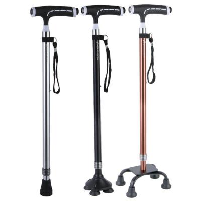 China ABS Folding Cane with Led Light, Adjustable Canes and Walking Cane Stick for Elderly with Cushion T-Handle and Quad Swivel Base for sale