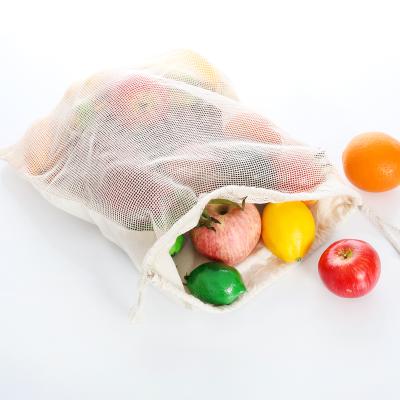 China Organic cotton produce bags drawstring grocery shopping fruit vegetable washable cotton mesh bag for sale